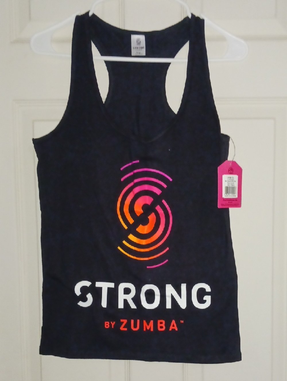 STRONG by Zumba Black Logo Tank with Pink & Orange Graphic